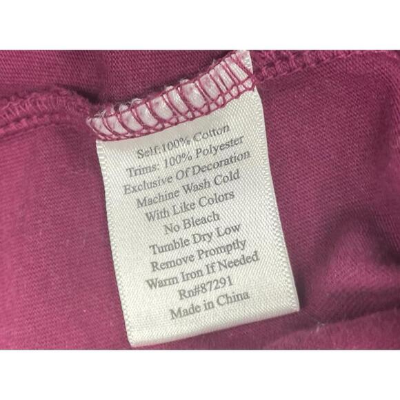 Johnny Was V Neck Burgundy Embroidered Floral Long Sleeve Tshirt Large - Picture 8 of 8